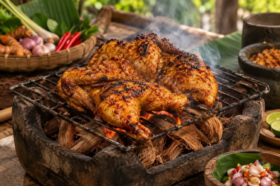 Ayam Bakar Base Genep — Coconut-Husk Grilled Chicken with Base Genep