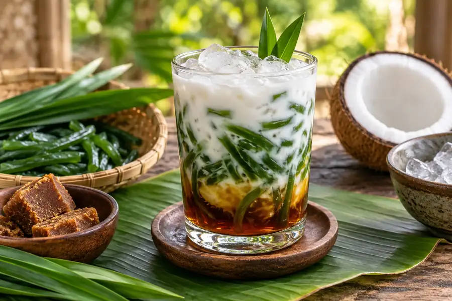 Es Daluman — Balinese Green Grass Jelly with Coconut & Palm Sugar