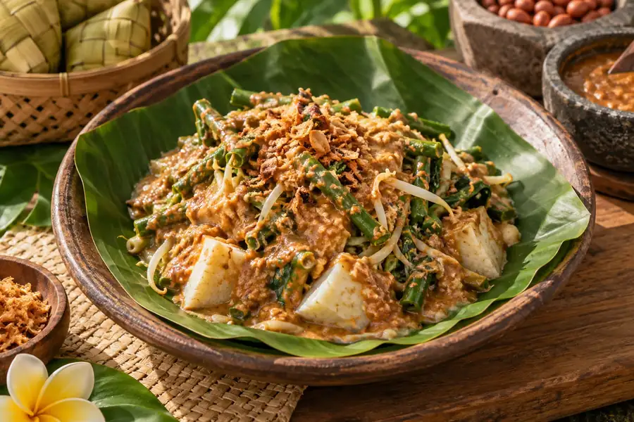 Tipat Cantok — Balinese Rice Cake & Vegetables with Peanut Sauce